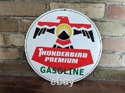 Vintage Thunderbird Premium Indian Chief Gasoline Porcelain Gas Pump Sign 12