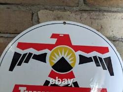 Vintage Thunderbird Premium Indian Chief Gasoline Porcelain Gas Pump Sign 12