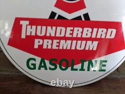 Vintage Thunderbird Premium Indian Chief Gasoline Porcelain Gas Pump Sign 12