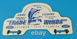 Vintage Trade Porcelain Gas Automotive Florida Keys Sign Ad License Plate Topper