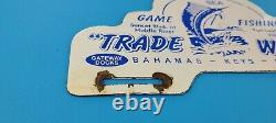 Vintage Trade Porcelain Gas Automotive Florida Keys Sign Ad License Plate Topper