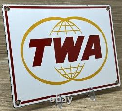 Vintage Trans World Airlines Porcelain Sign Gas Oil Airplane Aviation Twa Hangar