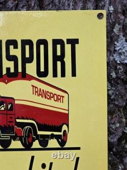 Vintage Transport Oil Co. Porcelain Enamel Gas Pump Sign Pure Penn 12 X 8