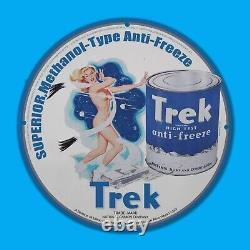 Vintage Trek Freeze Blue Gas Station Service Man Cave Oil Porcelain Sign