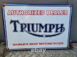Vintage Triumph Dealer Porcelain Sign Oil Gas Motorcycle Sales Service Bicycle