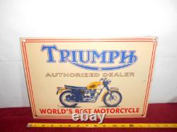 Vintage Triumph Motorcycles Dealer 14 X 10 Porcelain Metal Gasoline & Oil Sign
