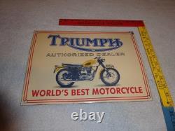 Vintage Triumph Motorcycles Dealer 14 X 10 Porcelain Metal Gasoline & Oil Sign