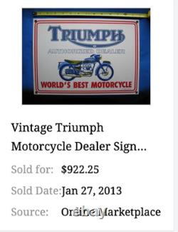 Vintage Triumph Motorcycles Dealer 14 X 10 Porcelain Metal Gasoline & Oil Sign