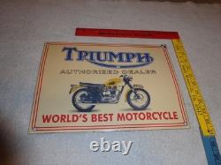 Vintage Triumph Motorcycles Dealer 14 X 10 Porcelain Metal Gasoline & Oil Sign