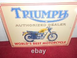 Vintage Triumph Motorcycles Dealer 14 X 10 Porcelain Metal Gasoline & Oil Sign