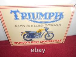 Vintage Triumph Motorcycles Dealer 14 X 10 Porcelain Metal Gasoline & Oil Sign