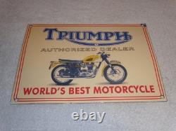 Vintage Triumph Motorcycles Dealer 14 X 10 Porcelain Metal Gasoline & Oil Sign