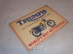 Vintage Triumph Motorcycles Dealer 14 X 10 Porcelain Metal Gasoline & Oil Sign