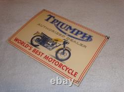 Vintage Triumph Motorcycles Dealer 14 X 10 Porcelain Metal Gasoline & Oil Sign