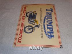 Vintage Triumph Motorcycles Dealer 14 X 10 Porcelain Metal Gasoline & Oil Sign