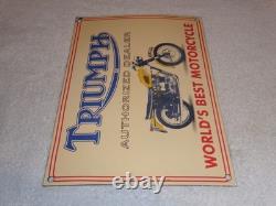 Vintage Triumph Motorcycles Dealer 14 X 10 Porcelain Metal Gasoline & Oil Sign