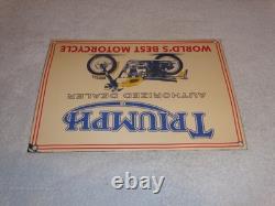 Vintage Triumph Motorcycles Dealer 14 X 10 Porcelain Metal Gasoline & Oil Sign