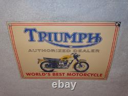 Vintage Triumph Motorcycles Dealer 14 X 10 Porcelain Metal Gasoline & Oil Sign
