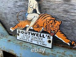 Vintage Triumph Porcelain Sign Boutwell Motorcycle Dealer Garage Gas Oil Service