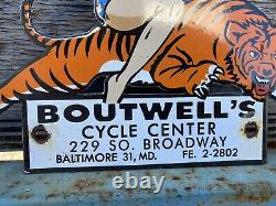 Vintage Triumph Porcelain Sign Boutwell Motorcycle Dealer Garage Gas Oil Service