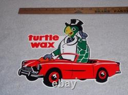 Vintage Turtle Wax Die-cut Turtle In Convertible 12 Metal Car Wash Gas Oil Sign