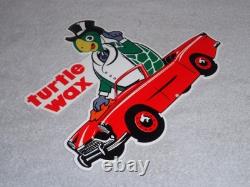 Vintage Turtle Wax Die-cut Turtle In Convertible 12 Metal Car Wash Gas Oil Sign