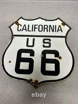 Vintage US Route 66 California Porcelain Highway State Road Gas Oil Pump Sign
