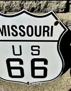 Vintage US Route 66 Sign Missouri State Porcelain Highway Road Gas Oil Pump Sign