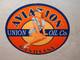 Vintage Union Aviation Gasoline Station +woman 11 3/4 Porcelain Metal Oil Sign