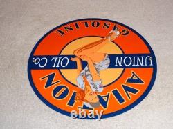 Vintage Union Aviation Gasoline Station +woman 11 3/4 Porcelain Metal Oil Sign
