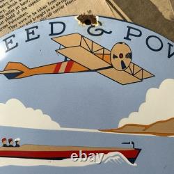 Vintage Union Gasoline Speed & Power 12 Inch Convex Porcelain Enamel Sign