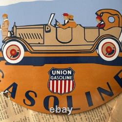 Vintage Union Gasoline Speed & Power 12 Inch Convex Porcelain Enamel Sign