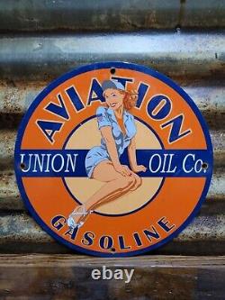 Vintage Union Oil Porcelain Sign Aviation Gasoline Car Motor Service Supply 12