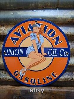 Vintage Union Oil Porcelain Sign Aviation Gasoline Car Motor Service Supply 12