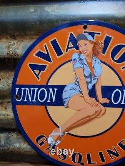Vintage Union Oil Porcelain Sign Aviation Gasoline Car Motor Service Supply 12