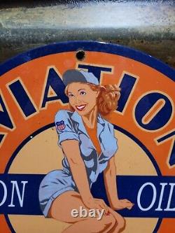 Vintage Union Oil Porcelain Sign Aviation Gasoline Car Motor Service Supply 12