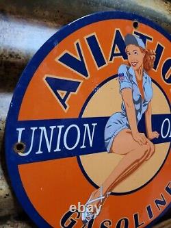 Vintage Union Oil Porcelain Sign Aviation Gasoline Car Motor Service Supply 12