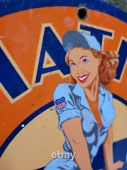 Vintage Union Oil Porcelain Sign Aviation Gasoline Car Motor Service Supply 12