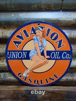 Vintage Union Oil Porcelain Sign Aviation Gasoline Car Motor Service Supply 12