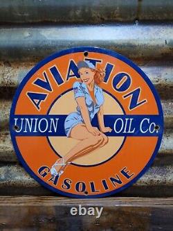 Vintage Union Oil Porcelain Sign Aviation Gasoline Car Motor Service Supply 12