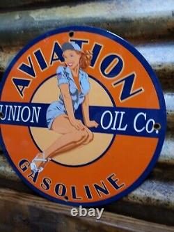 Vintage Union Oil Porcelain Sign Aviation Gasoline Car Motor Service Supply 12
