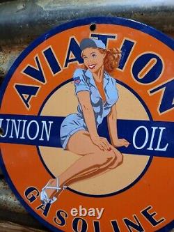 Vintage Union Oil Porcelain Sign Aviation Gasoline Car Motor Service Supply 12