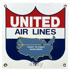 Vintage United Air Lines Porcelain Sign Oil Gas Aviation Hangar Plane Airport