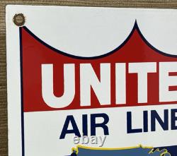 Vintage United Air Lines Porcelain Sign Oil Gas Aviation Hangar Plane Airport