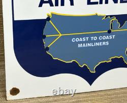 Vintage United Air Lines Porcelain Sign Oil Gas Aviation Hangar Plane Airport