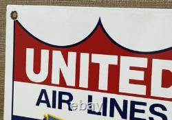 Vintage United Air Lines Porcelain Sign Oil Gas Aviation Hangar Plane Airport
