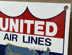 Vintage United Air Lines Porcelain Sign Oil Gas Aviation Hangar Plane Airport