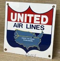 Vintage United Air Lines Porcelain Sign Oil Gas Aviation Hangar Plane Airport