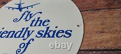 Vintage United Airlines Porcelain Aviation Friendly Skies Airline Service Sign