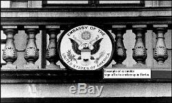 Vintage United States Embassy Sign Porcelain Enamel 24 dia Eagle US Flag Oil